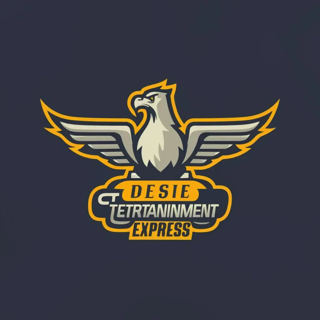 logo, eagle, with the text "DesiEntertainmentExpress", typography, be used in Entertainment industry