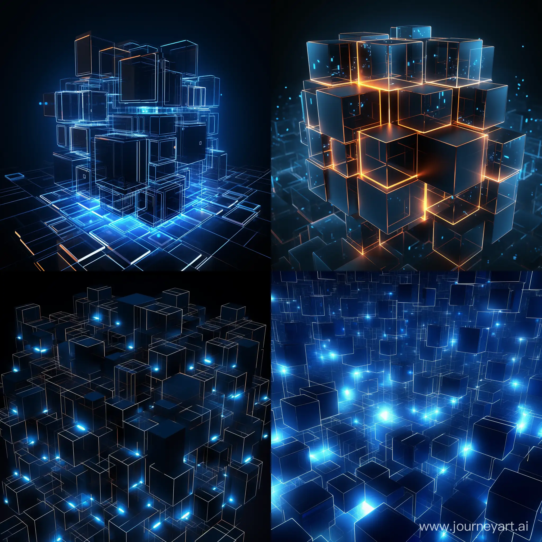 A Matrix, Futuristic. Themed luminous dark blue. Complex cube