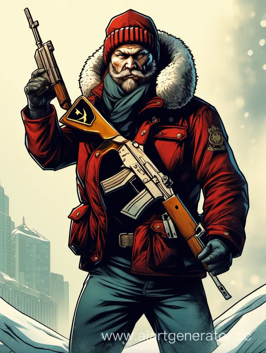 Athletic-Russian-Superhero-with-Ushanka-Hat-and-AK47