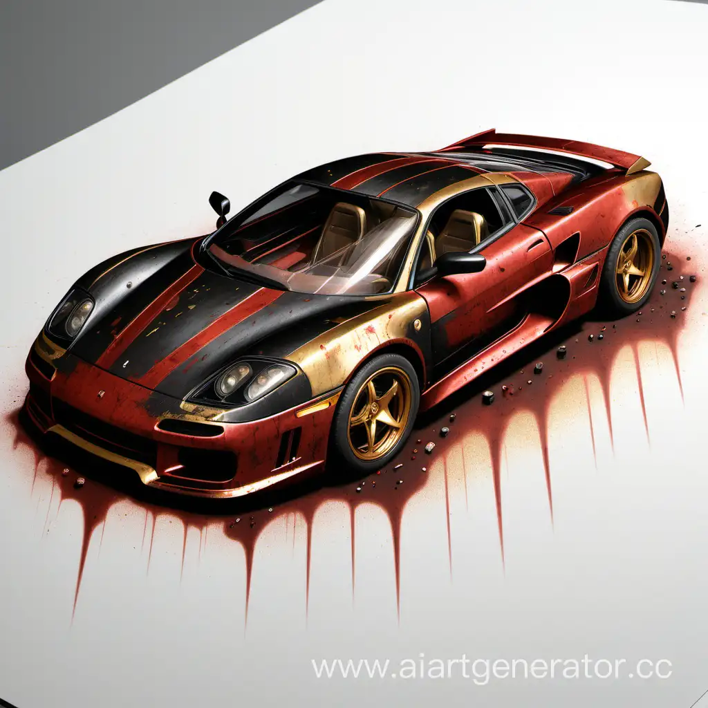 Sleek-Black-Red-and-Gold-Sports-Car-with-Unique-Patina