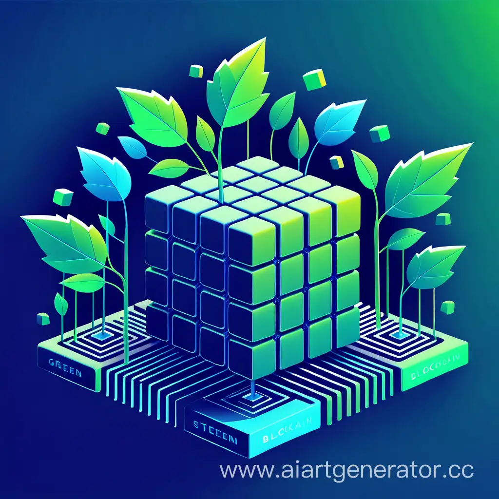 A green and blue colorful (((illustration))), representing a blockchain staking platform 