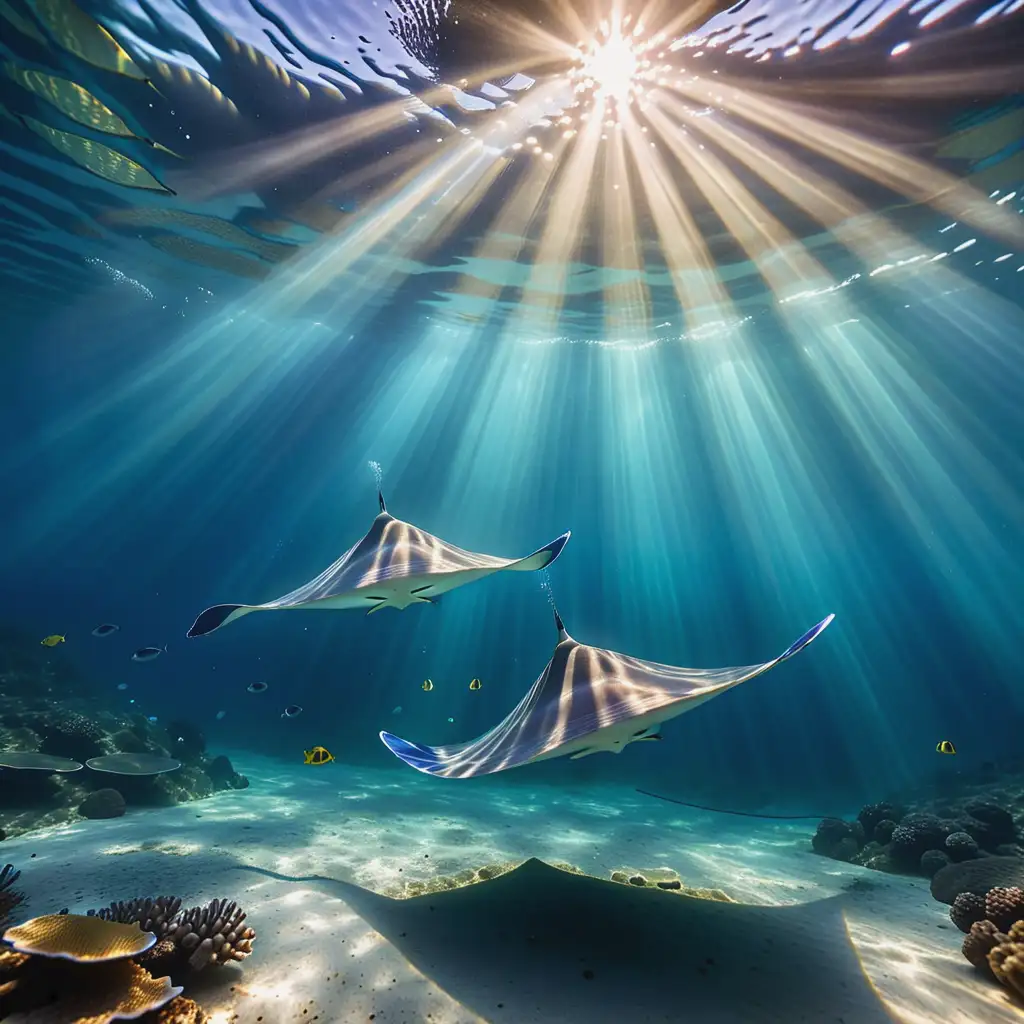 Turkish Blue Waters Rays Swimming in a Farewell Atmosphere