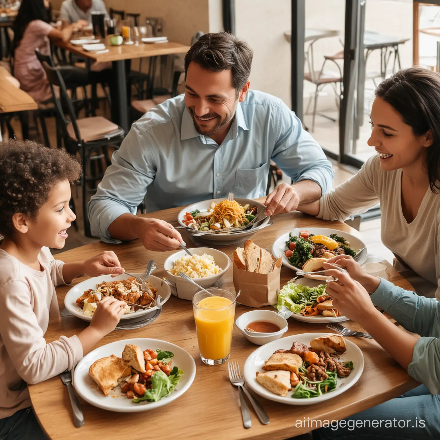 A family eating lunch in a restaurant