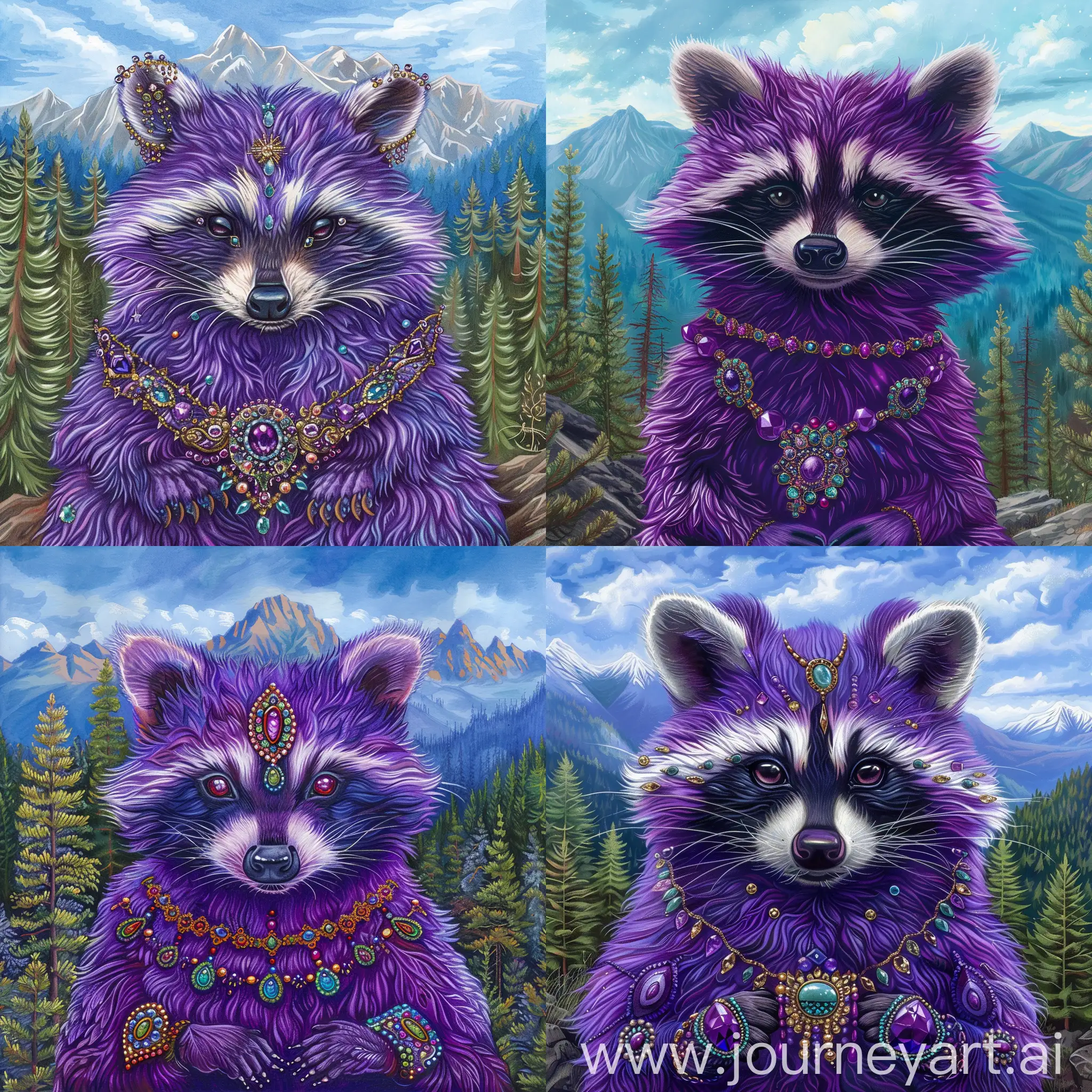 Majestic-Purple-Raccoon-Amidst-Jewelladen-Wilderness