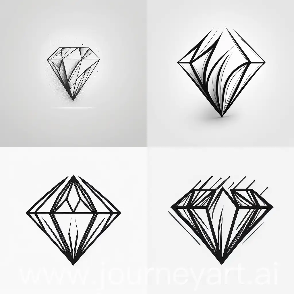 Crie uma logomarca de um diamante com linhas pretas em fundo branco. com estética minimalista. A marca deve trasmitir a sensação de lapidação, de poder e de humildade.