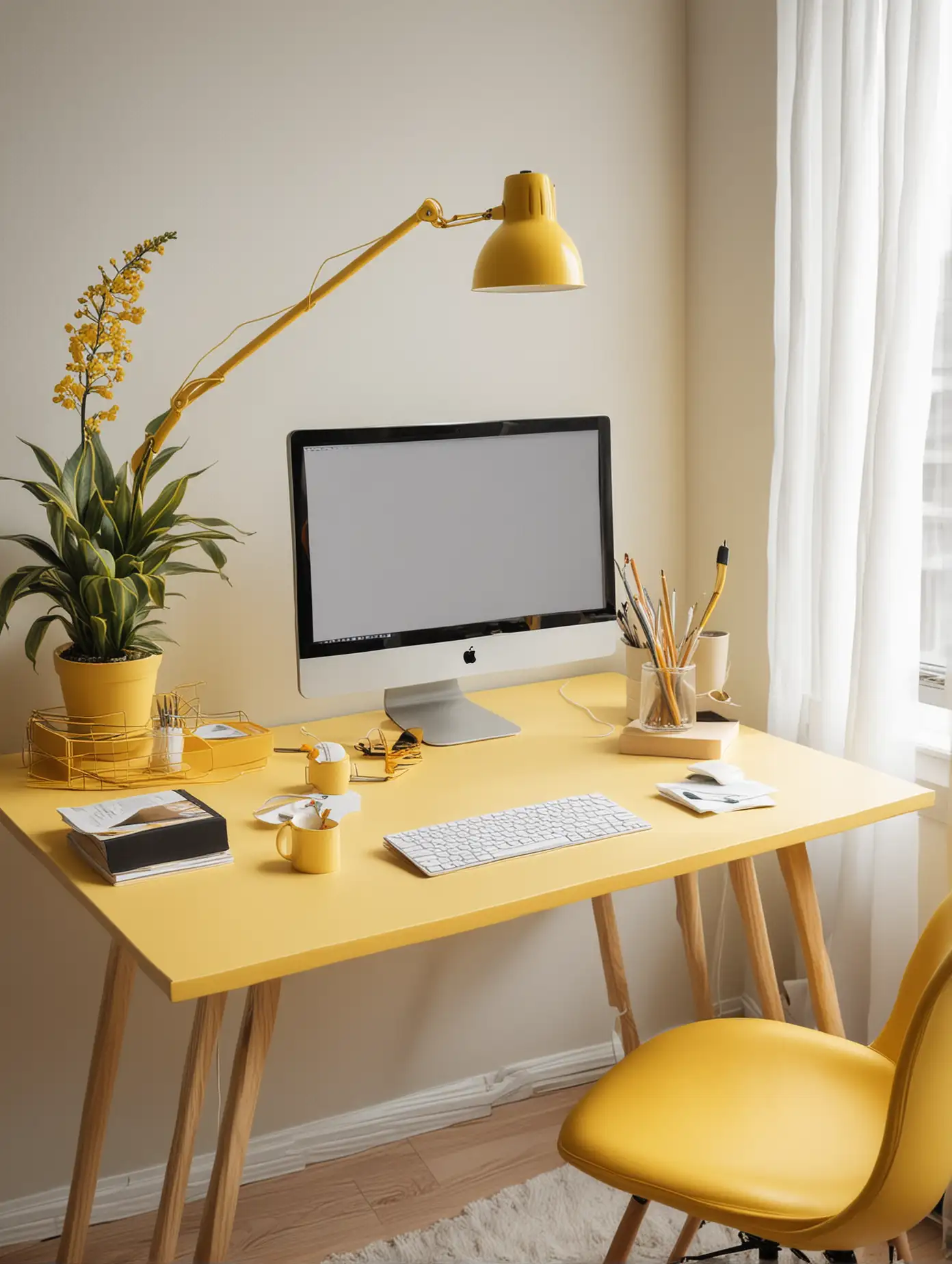 Remote Work Embracing Yellow in Home Workspace