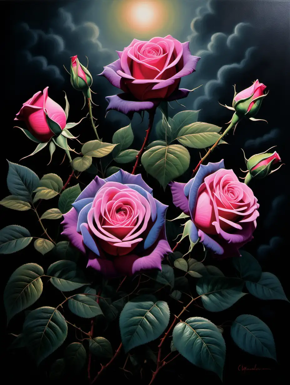 Velvety Roses Bloom in Twilight Artwork