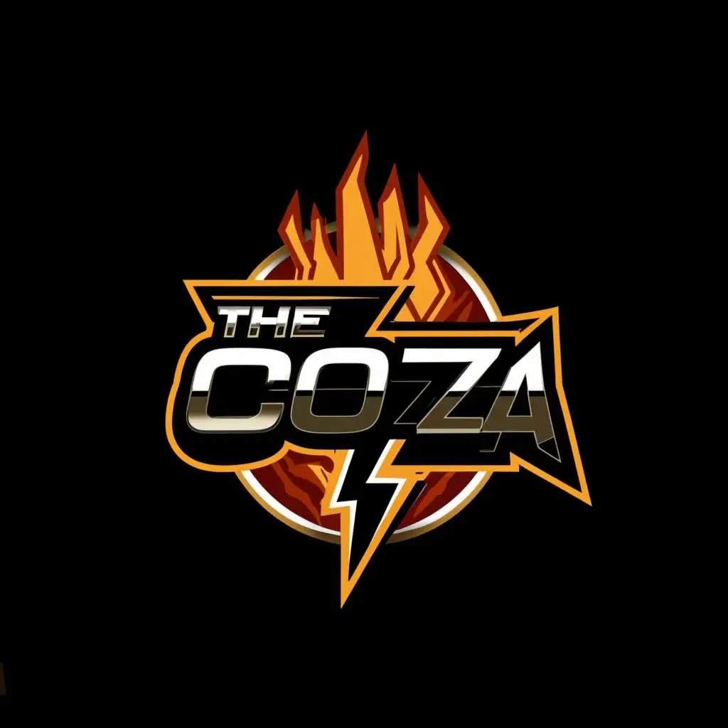 a logo design,with the text "The Coza", main symbol:Crumrine, World Heavyweight Champion, Fire, Galaxy, Star, Lightning Bolt,complex,be used in Entertainment industry,clear background
