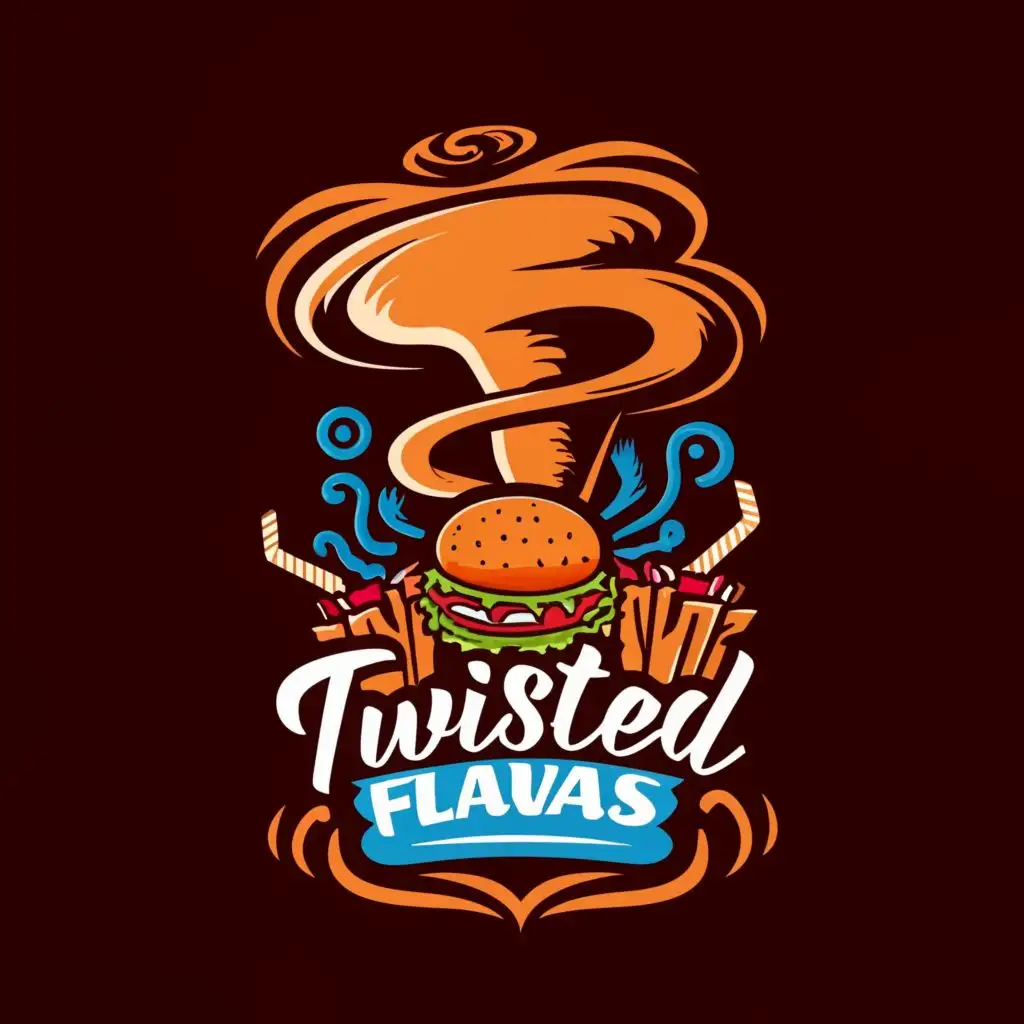 a logo design,with the text "Twisted Flavas", main symbol:Tornado with food,complex,be used in Restaurant industry,clear background
