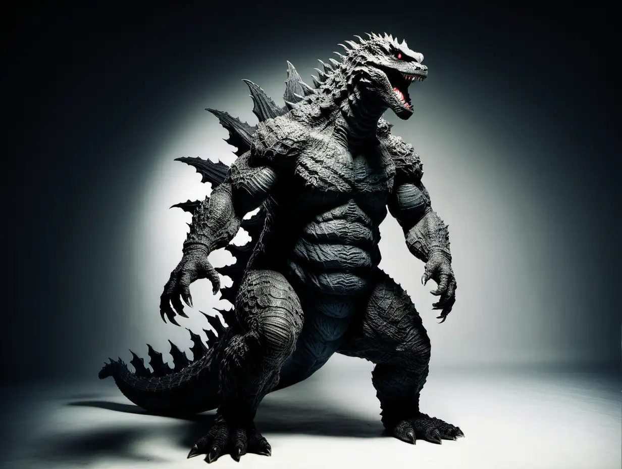 Godzilla photographed in a portrait studio
