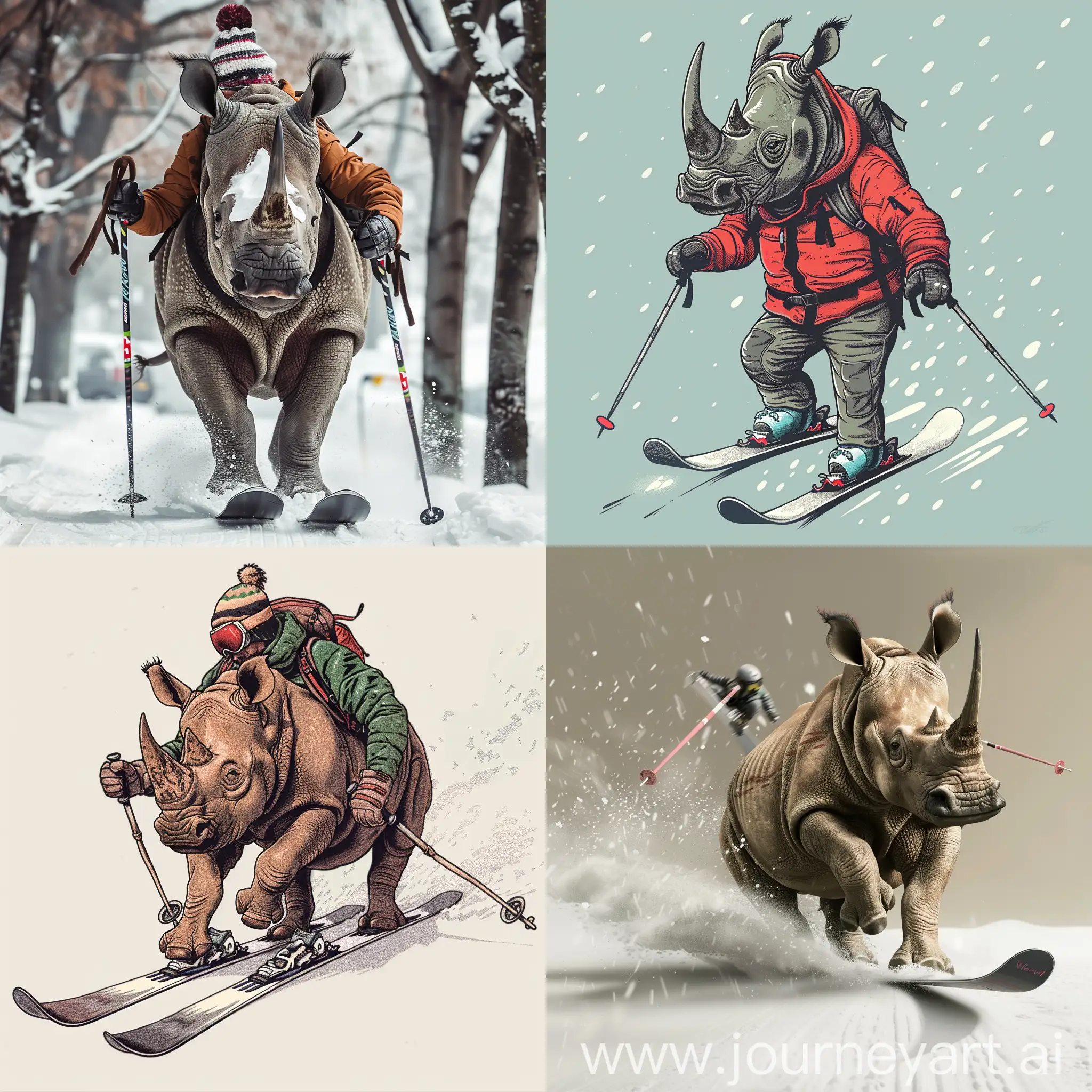 Adventurous-Rhinoceros-Skiing-on-Snowy-Slopes