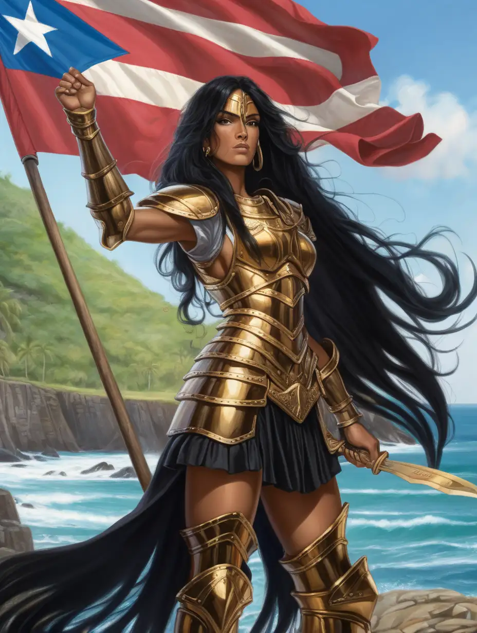 Puerto Rican Female Warrior in Golden Armor