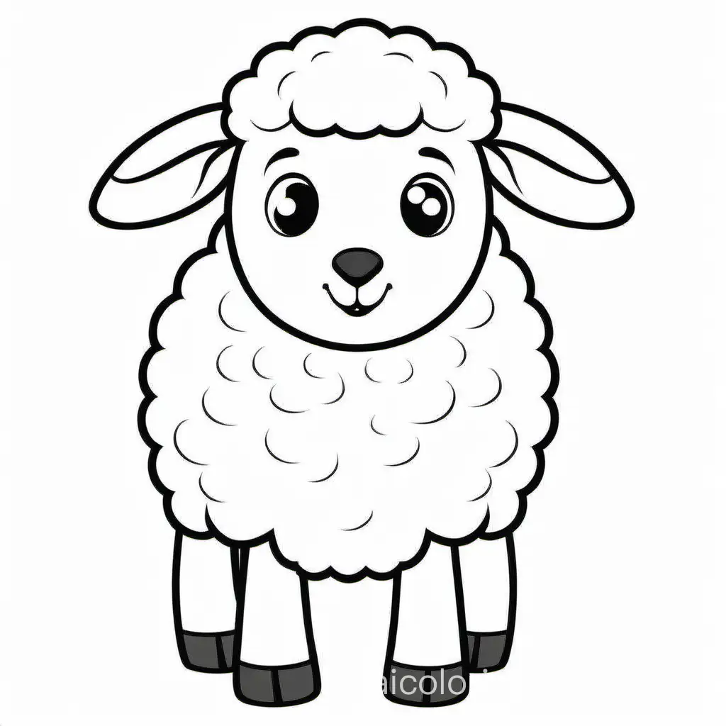 A cartoon illustration in black and white line art, of a Sheep. . The style is cute Disney with soft lines and delicate shading. Coloring Page, black and white, line art, white background, Simplicity, Ample White Space. The background of the coloring page is plain white to make it easy for young children to color within the lines. The outlines of all the subjects are easy to distinguish, making it simple for kids to color without too much difficulty, Coloring Page, black and white, line art, white background, Simplicity, Ample White Space. The background of the coloring page is plain white to make it easy for young children to color within the lines. The outlines of all the subjects are easy to distinguish, making it simple for kids to color without too much difficulty