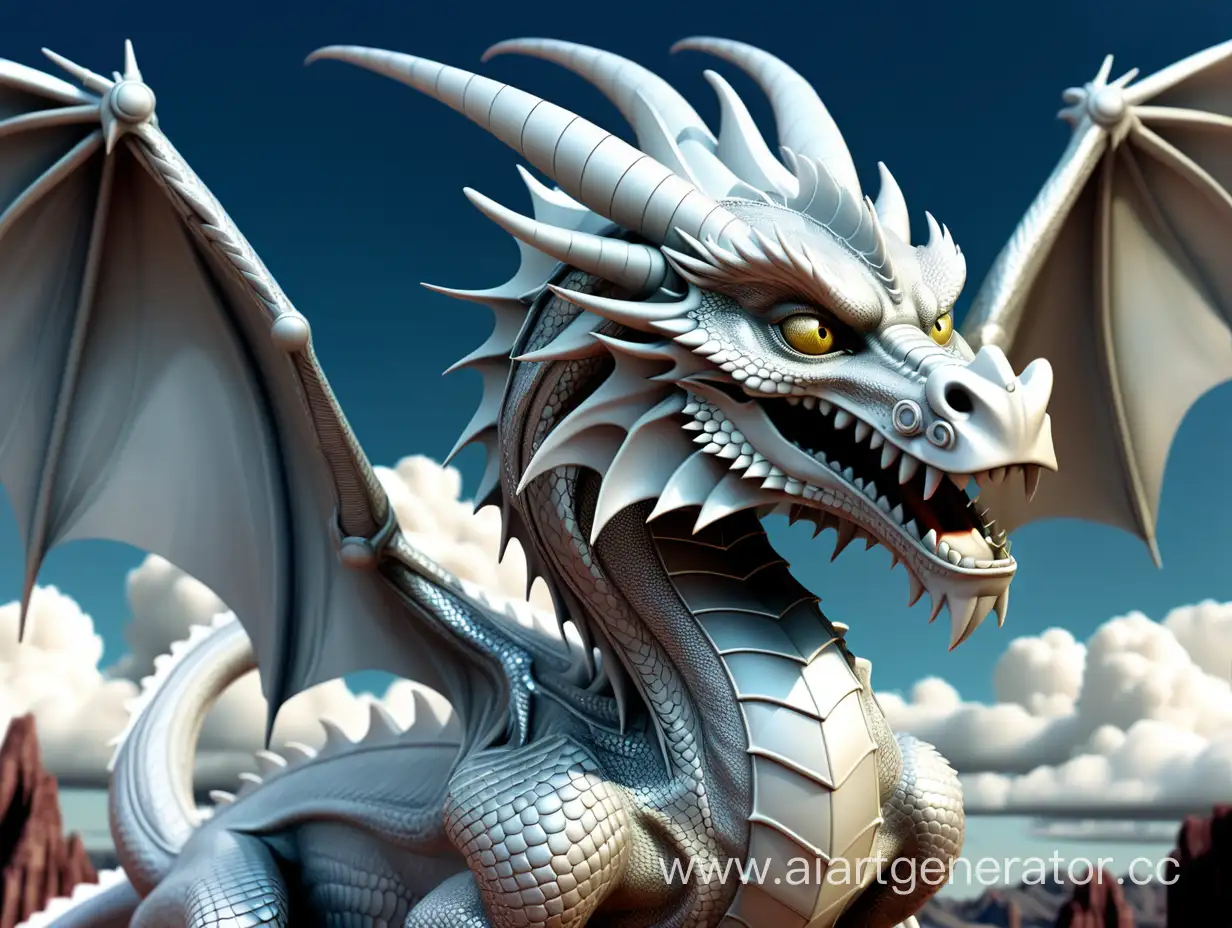 дракон серебряный блики другой мир небо высокая детализация