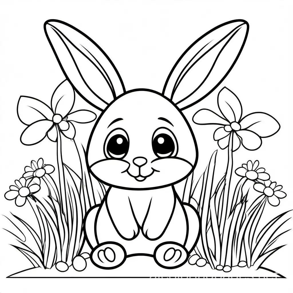 cute easter bunny, Coloring Page, black and white, line art, white background, Simplicity, Ample White Space. The background of the coloring page is plain white to make it easy for young children to color within the lines. The outlines of all the subjects are easy to distinguish, making it simple for kids to color without too much difficulty