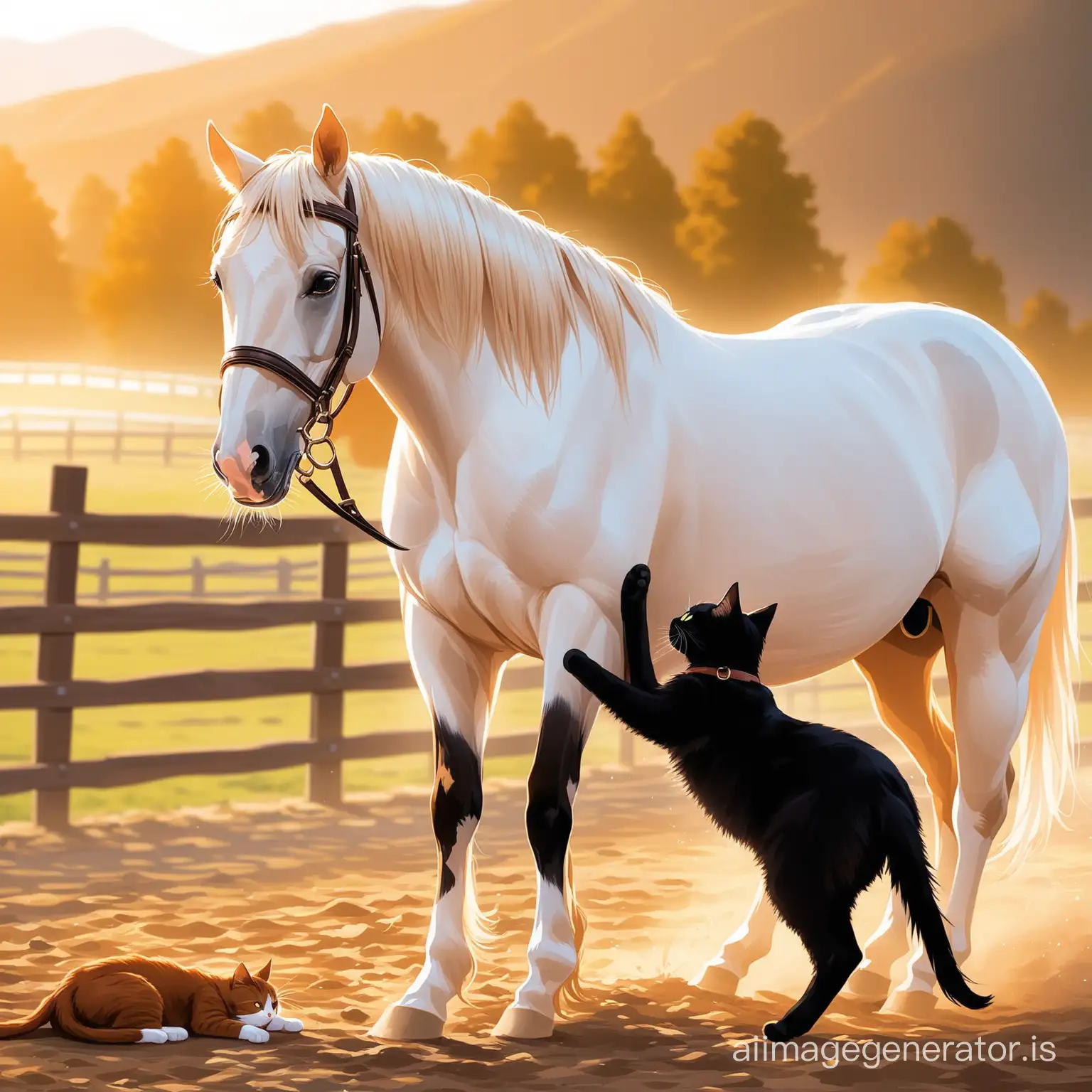 a cat ridig a horse