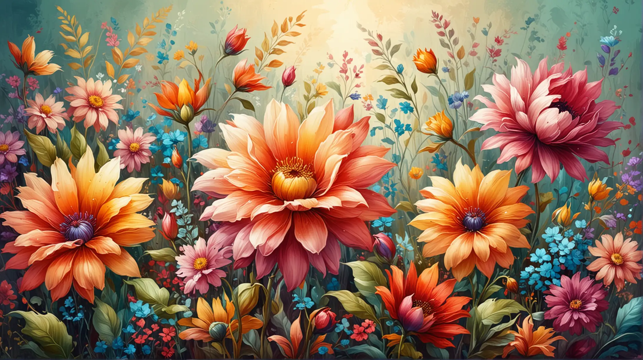 Colorful Vintage Abstract Flowers Digital Painting Wallpaper