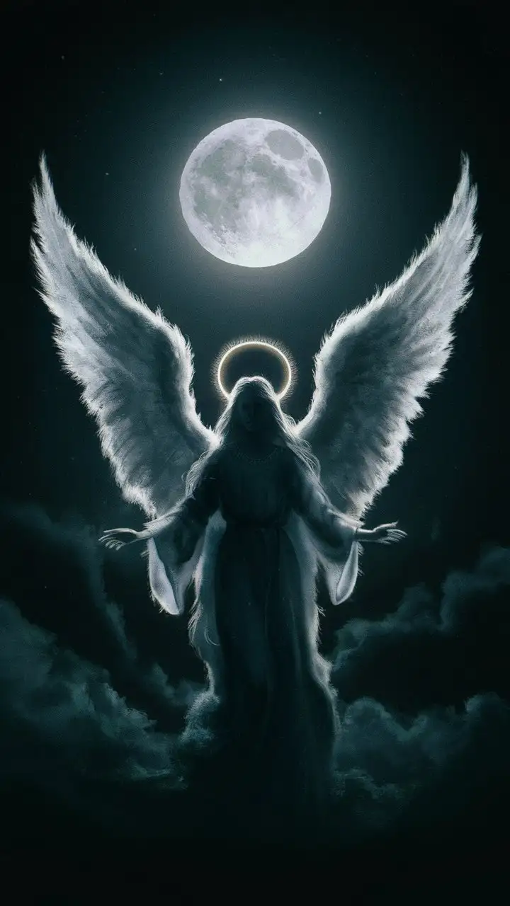 Mystical Night Full Moon with Angels Shadow