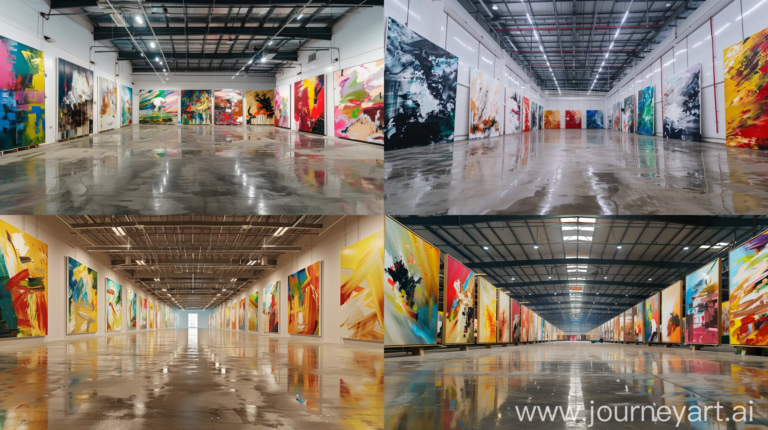 Vibrant-HandPainted-Abstract-Oil-Paintings-in-a-Spacious-Factory-Setting