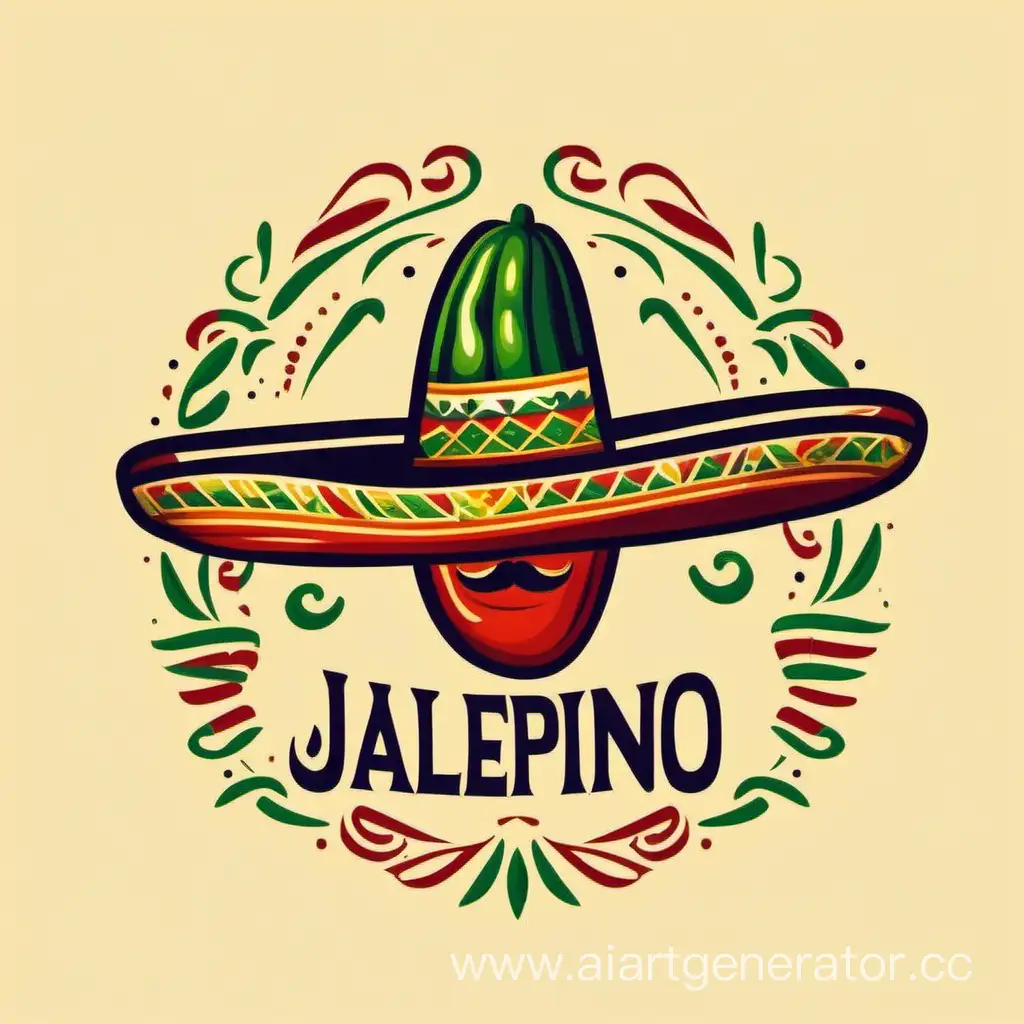 логотип в мексиканском стиле, перец халапеньо в мексиканской шляпе 
