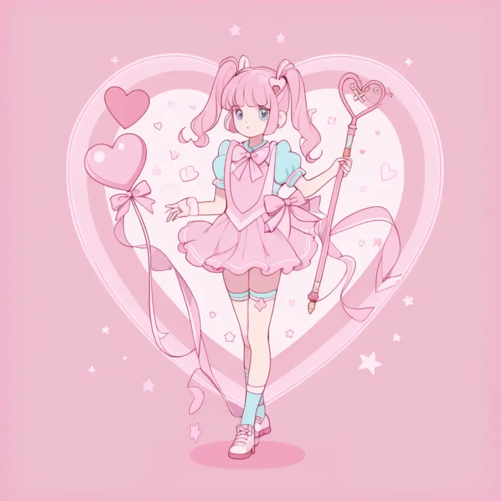 Magical Girl with Pastel Aesthetics and Heartshaped Wand