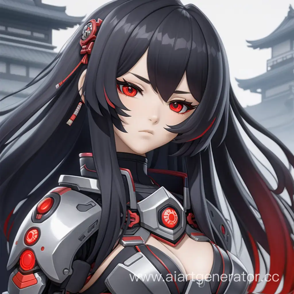 Genshin-Impact-Style-Robot-Girl-Shinobi-with-Long-Black-Hair-and-Red-Eyes