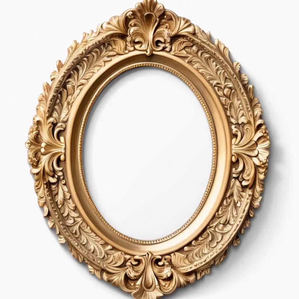 complete gold ornate oval picture frame on a white background