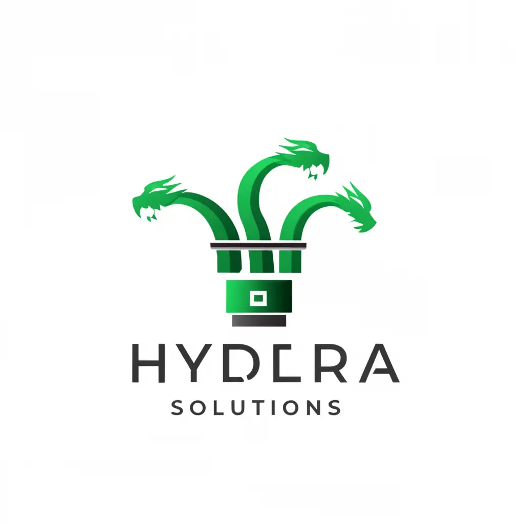 a logo design,with the text "hydra solutions", main symbol:a green hydra fusionated with a USB symbol,Moderate,be used in Technology industry,clear background