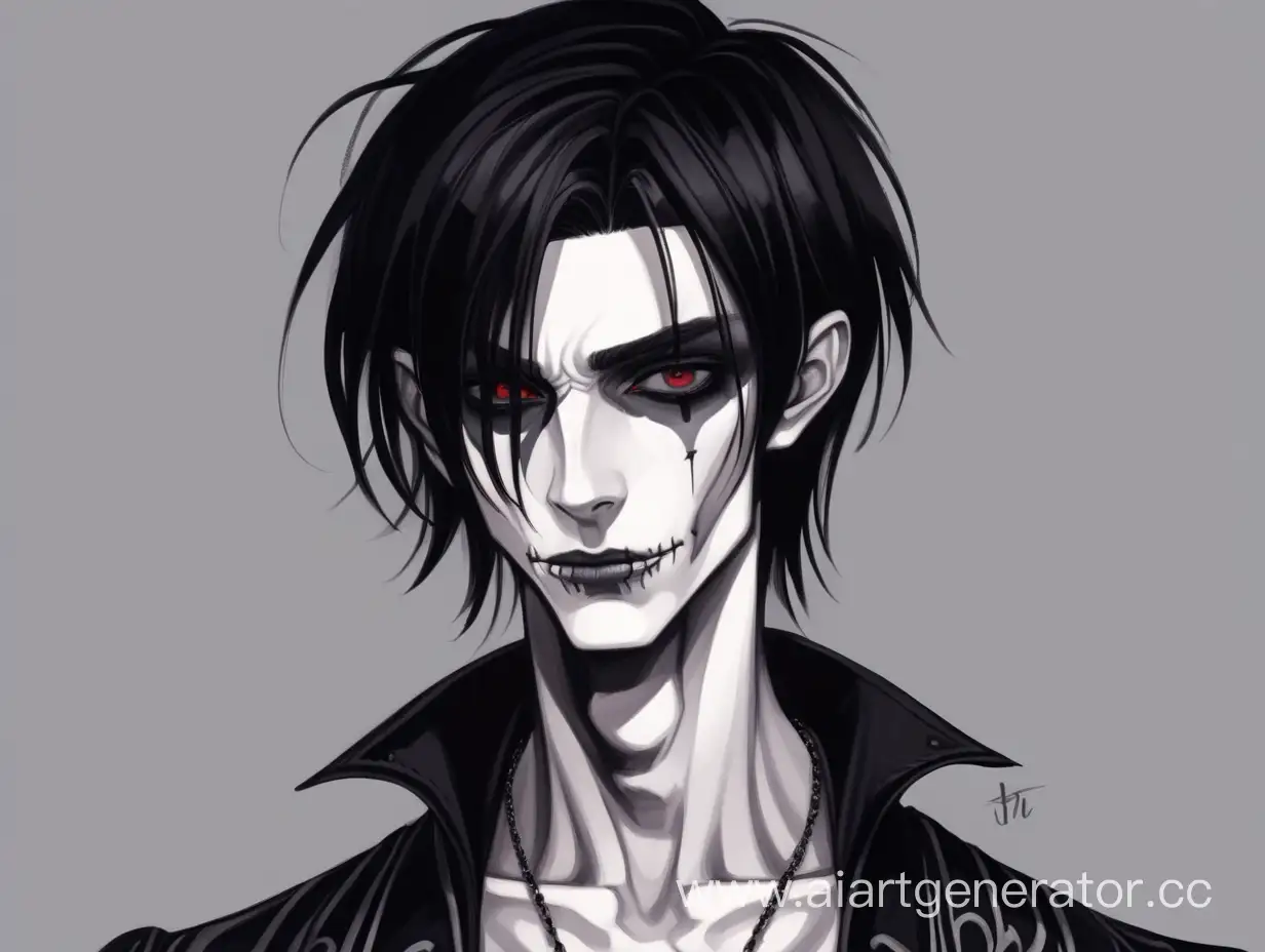 Gothic-Styled-Young-Man-with-Smirk-Darkhaired-Thin-and-Mysterious