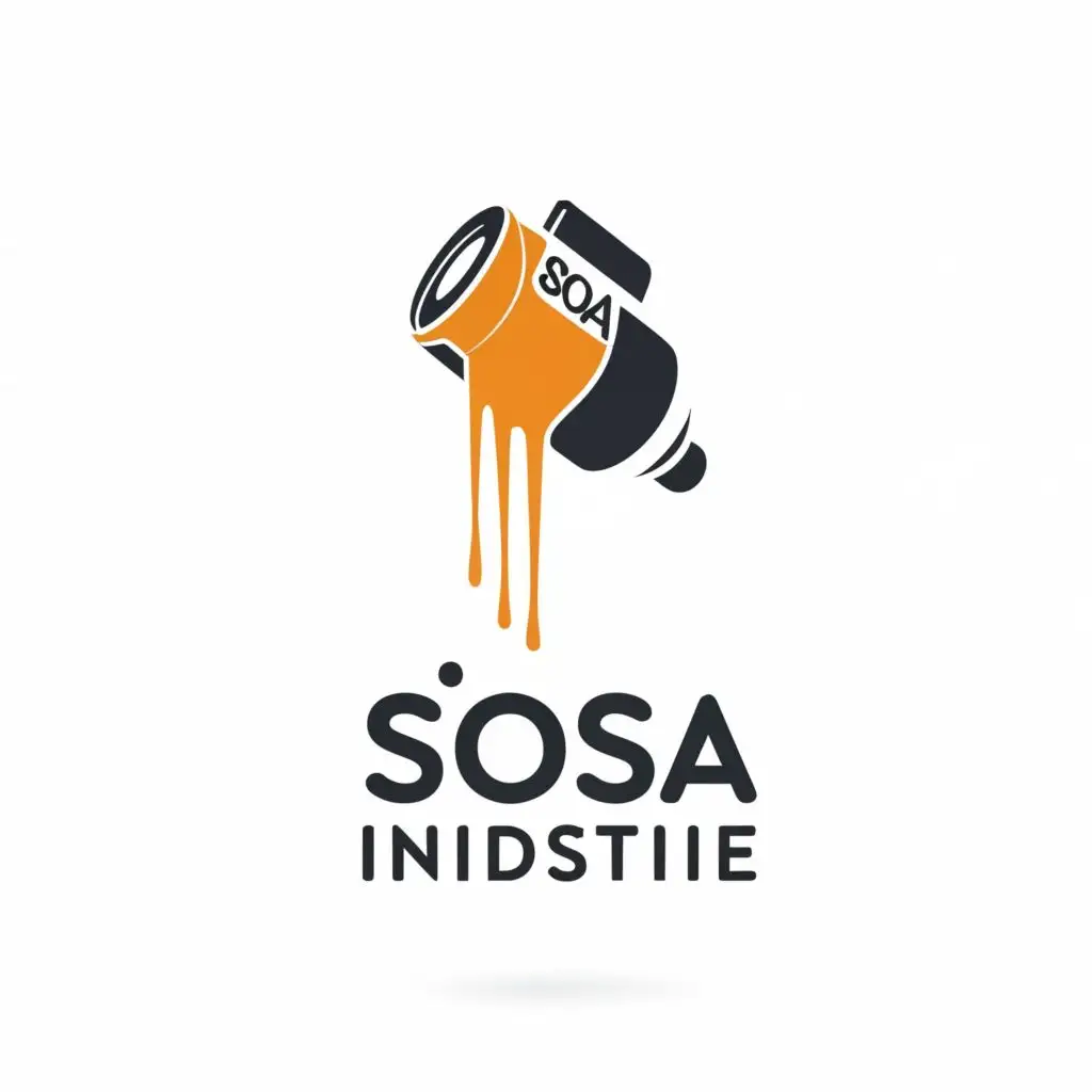 logo, O de SOSA in the form of a paint can pouring over the 'i' of industry below, with the text "SOSA Industrie", typography, be used in Entertainment industry