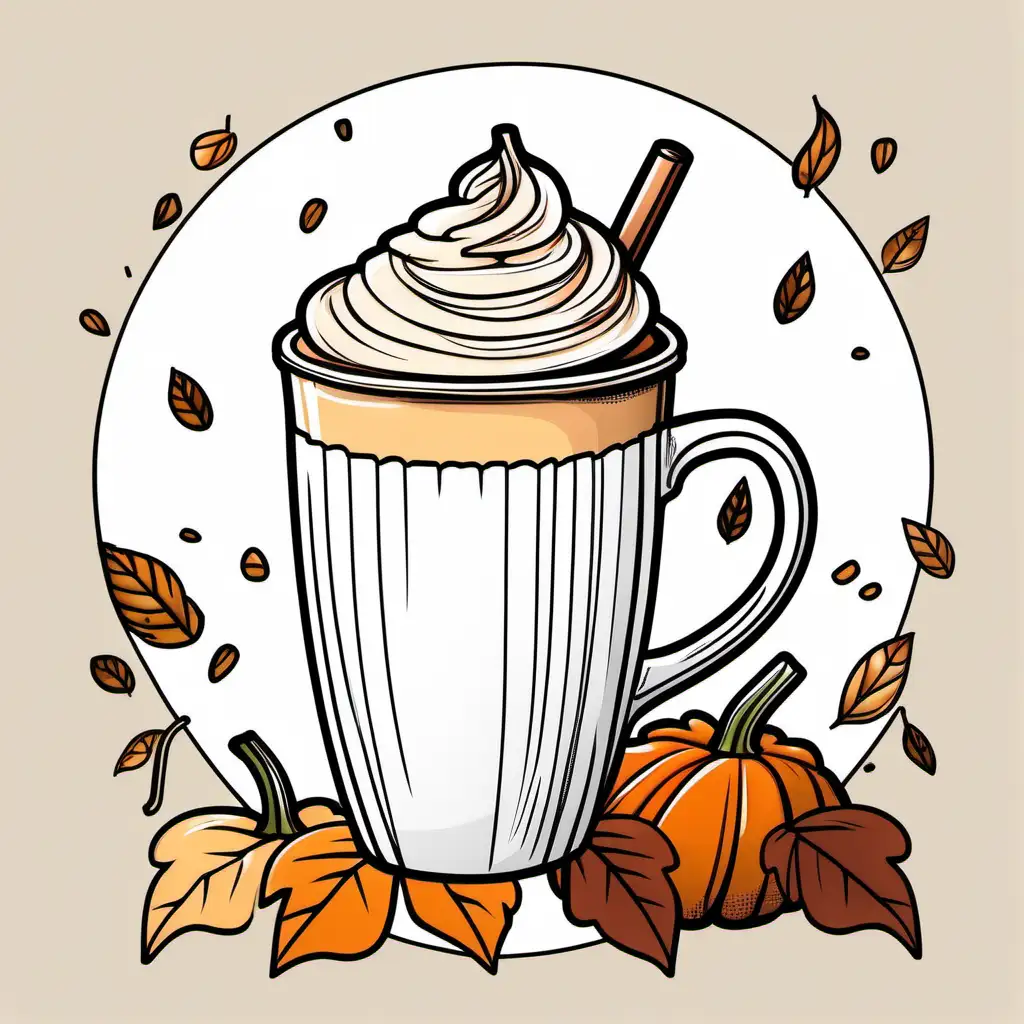 Pumpkin spice latte, pumpkin, autumn, white background, comic style, contour