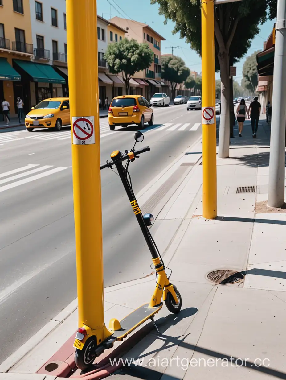 Accident-Scene-Yellow-Scooter-Crash-into-Pole