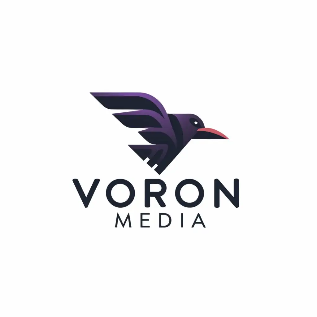a logo design,with the text "VORON MEDIA", main symbol:RAVEN,Minimalistic,clear background