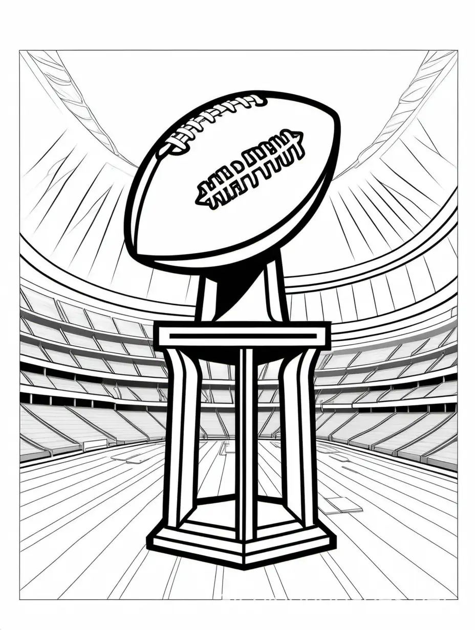 Super bowl, Coloring Page, black and white, line art, white background, Simplicity, Ample White Space. The background of the coloring page is plain white to make it easy for young children to color within the lines. The outlines of all the subjects are easy to distinguish, making it simple for kids to color without too much difficulty