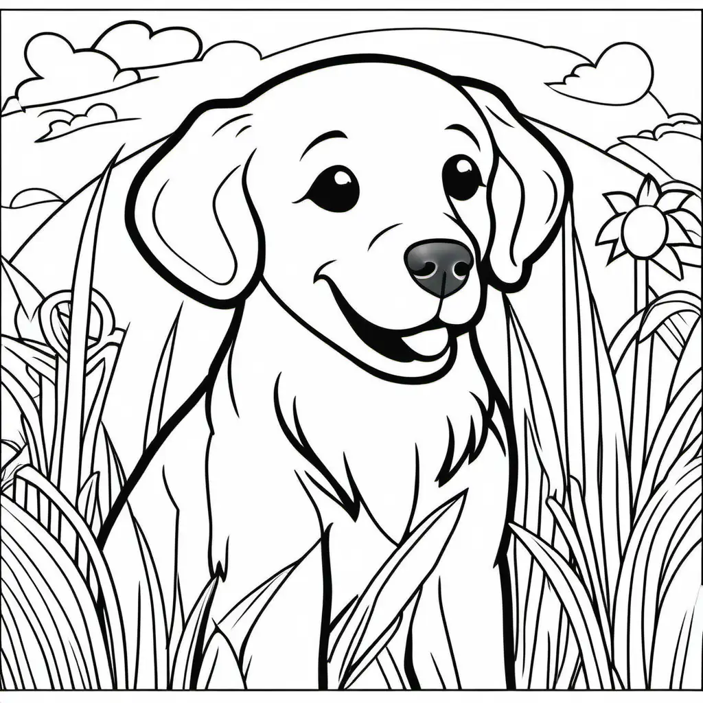 colouring page for kids , Golden Retriever,
cartoon style , thick lines , low detail , no shading --r 911
