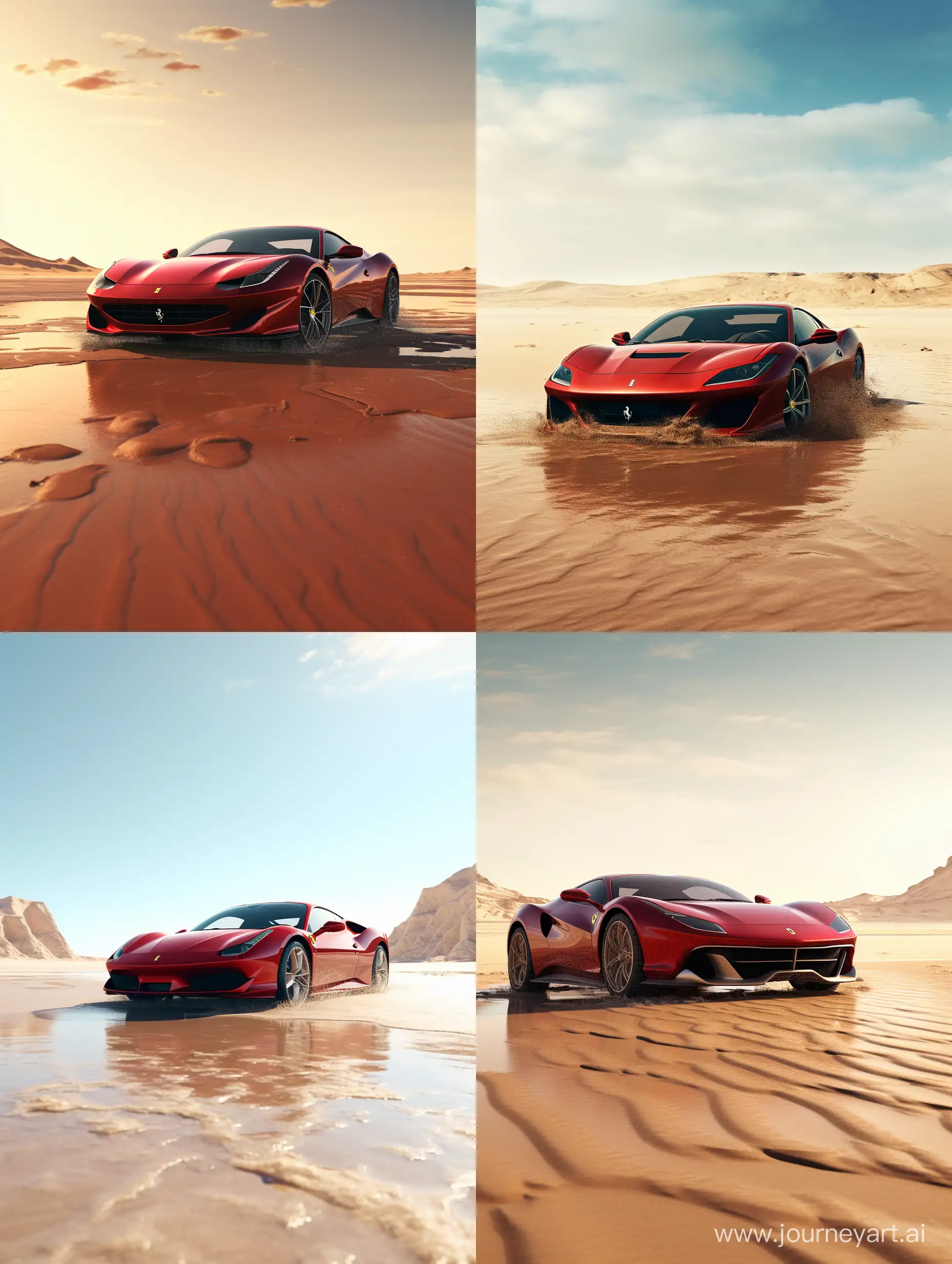 Stranded-Ferrari-in-Cinematic-8K-Luxury-Car-Trapped-in-Sandy-Waters