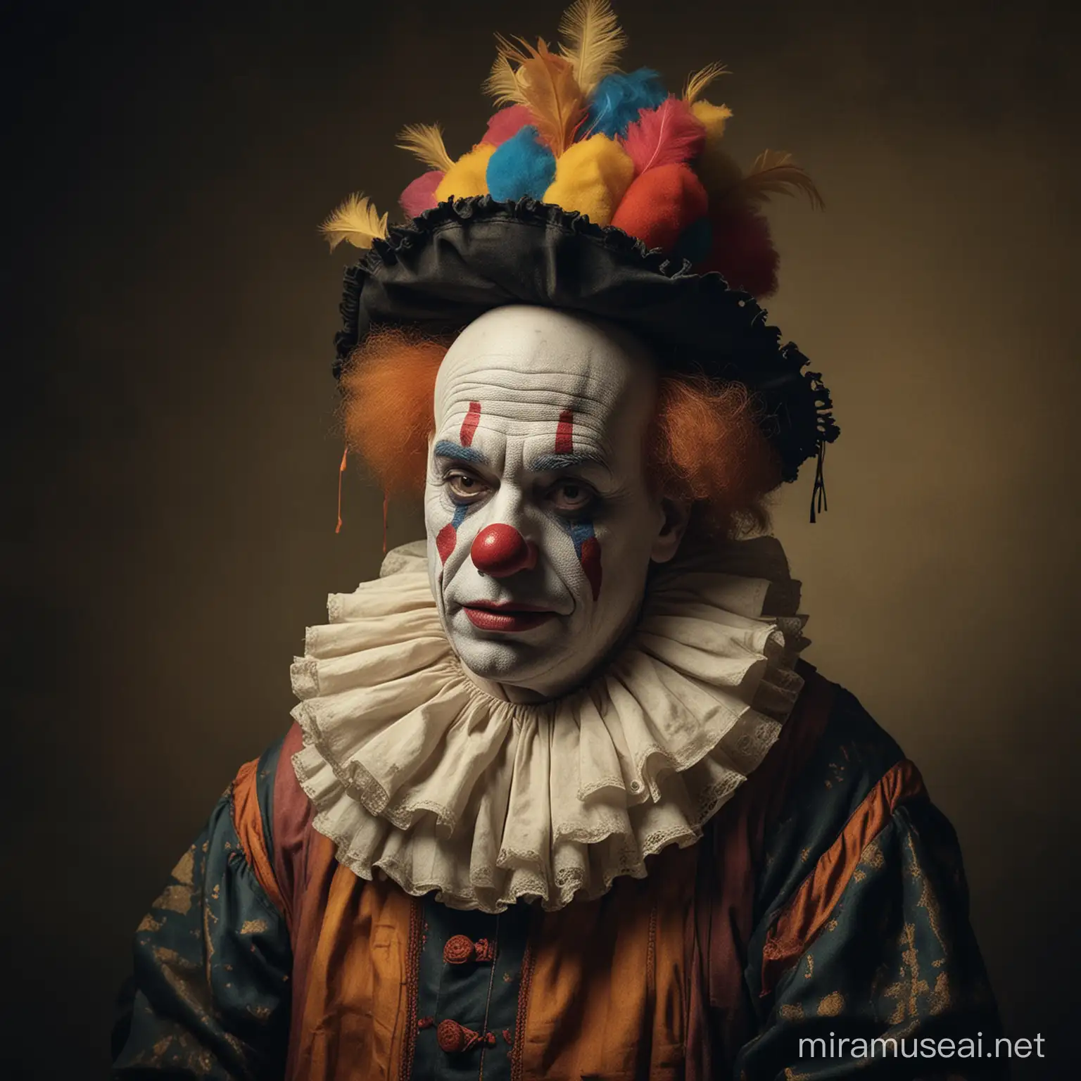 Melancholic Clown Portrayed in Rembrandt Style