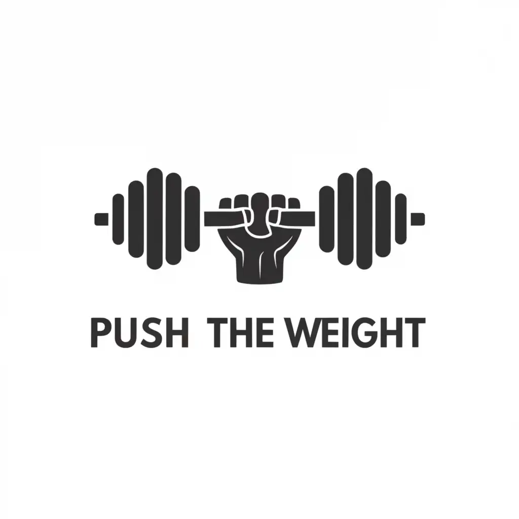 a logo design,with the text "push the weight", main symbol:weights,Minimalistic,be used in Sports Fitness industry,clear background