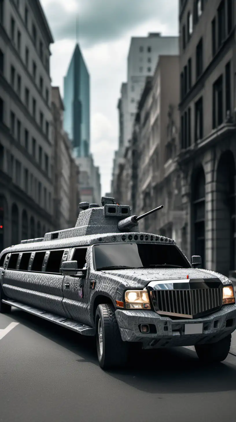 City War Style Armored Limousine Hyper Realistic Urban Photography