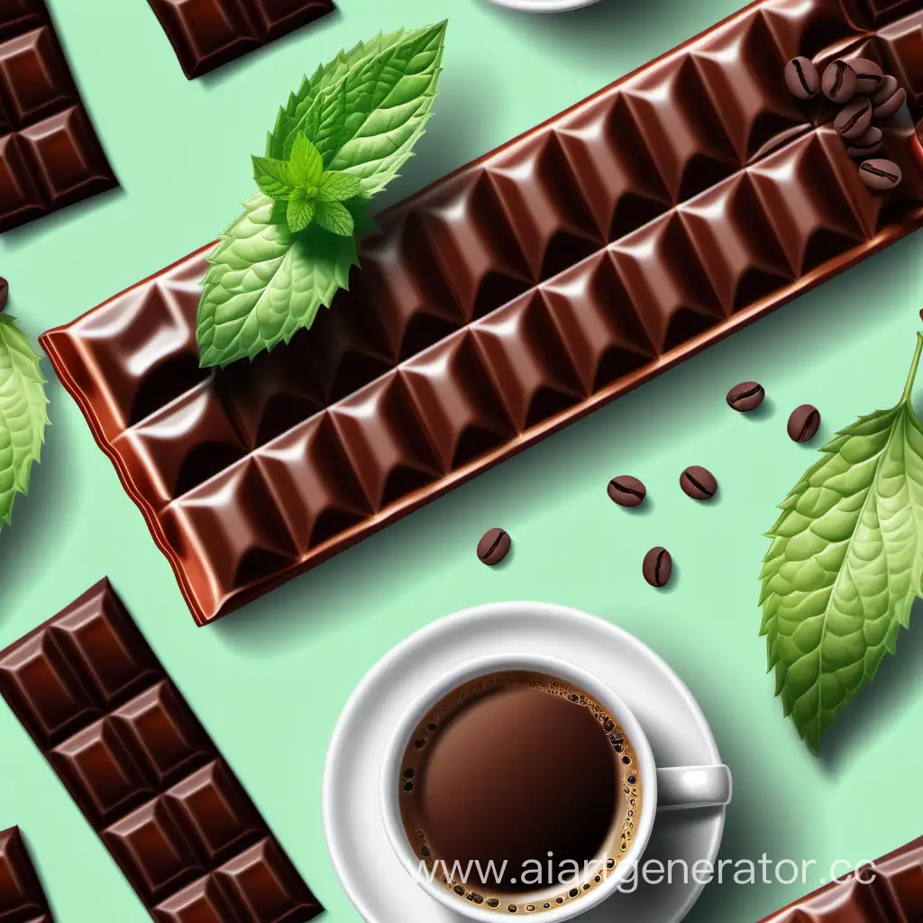 Artistic-Composition-Mint-Leaves-Chocolate-Coffee-Beans-and-Chinese-Tea-in-Realistic-Style