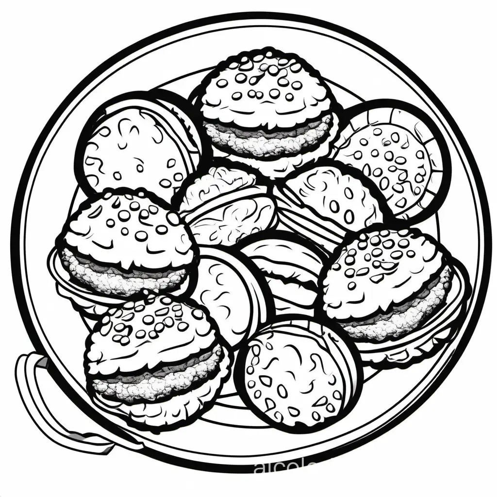 cute Falafel bold ligne and easy, Coloring Page, black and white, line art, white background, Simplicity, Ample White Space. The background of the coloring page is plain white to make it easy for young children to color within the lines. The outlines of all the subjects are easy to distinguish, making it simple for kids to color without too much difficulty