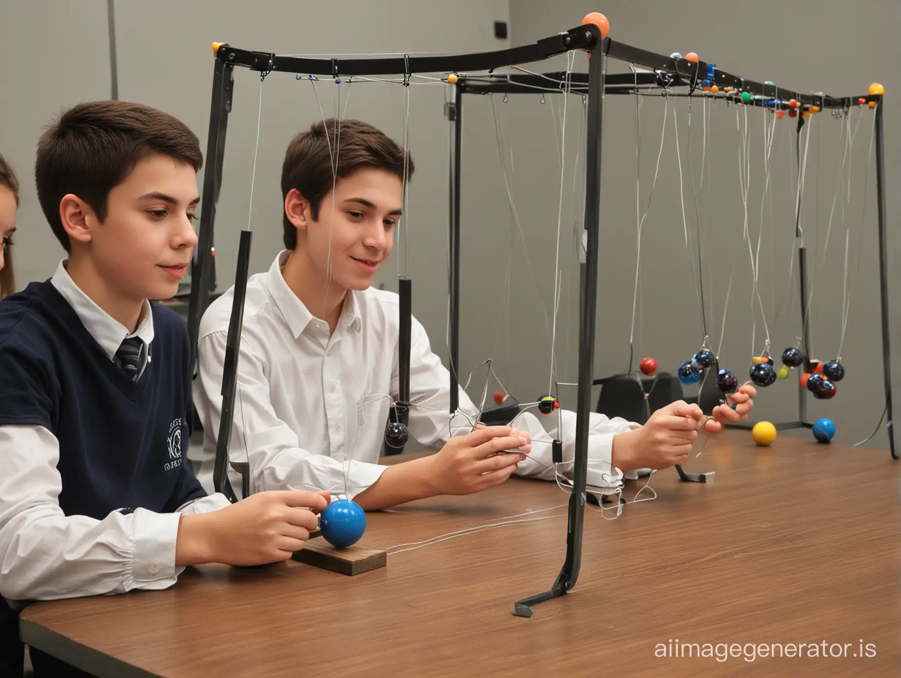 newton cradle with students