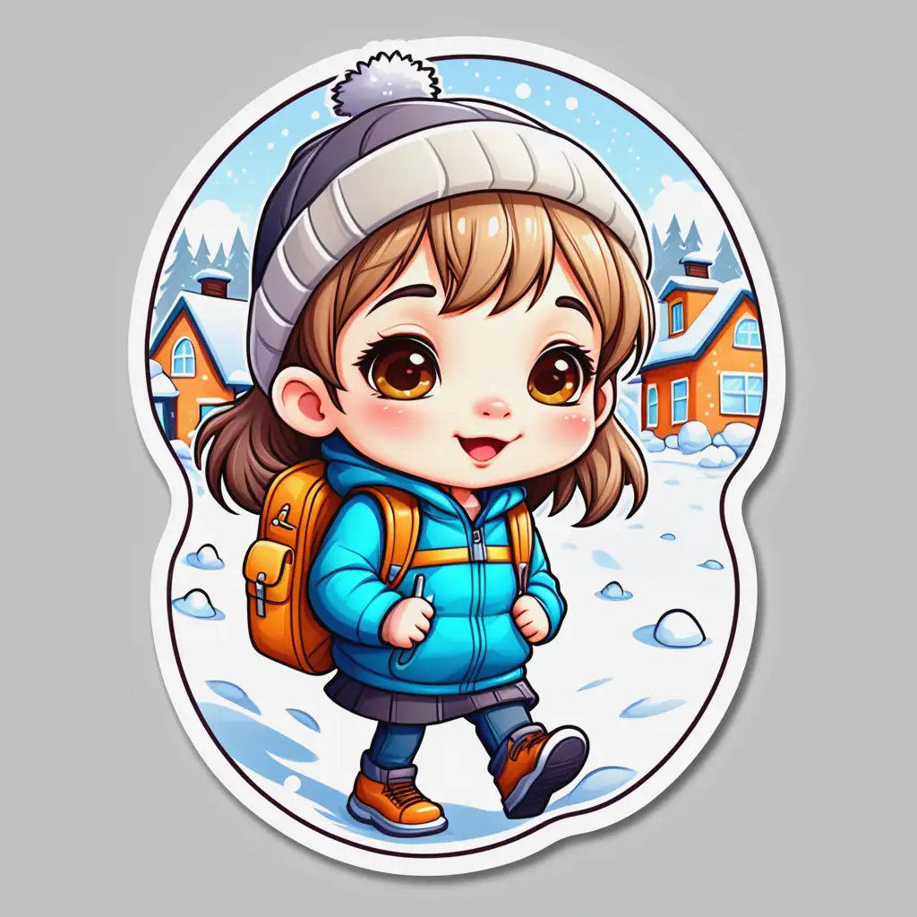 Cute Chibi Kids with School Bags on a Snowy Day | MUSE AI