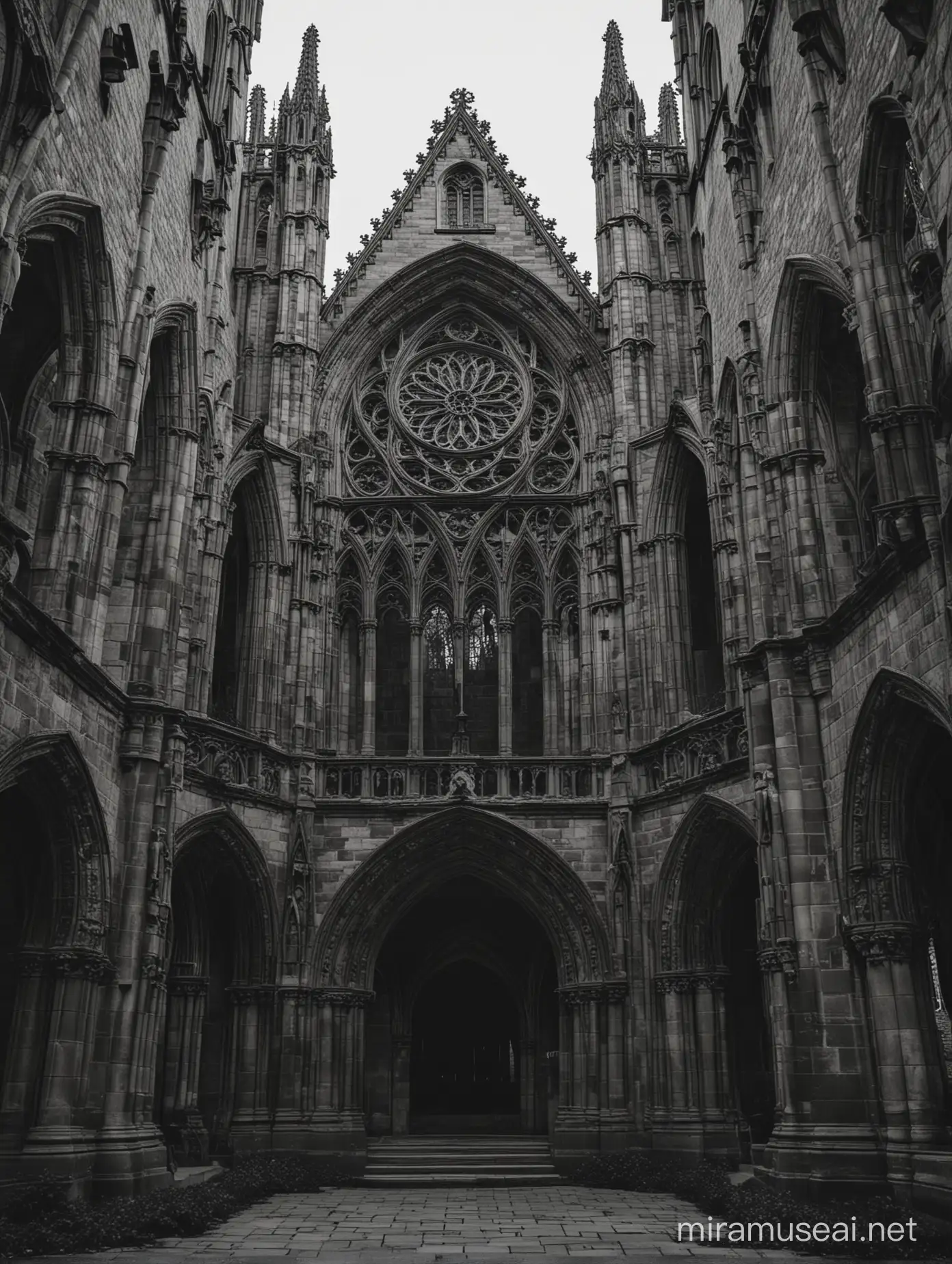 Gothic Architecture Majestic Cathedral with Intricate Stonework and Stained Glass Windows