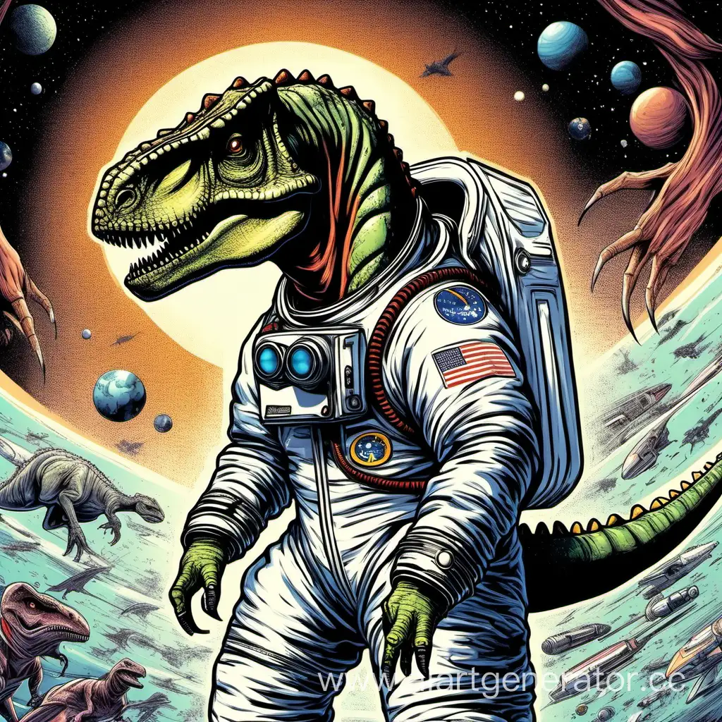  dinosaur in a space suit, art, the hero of the film