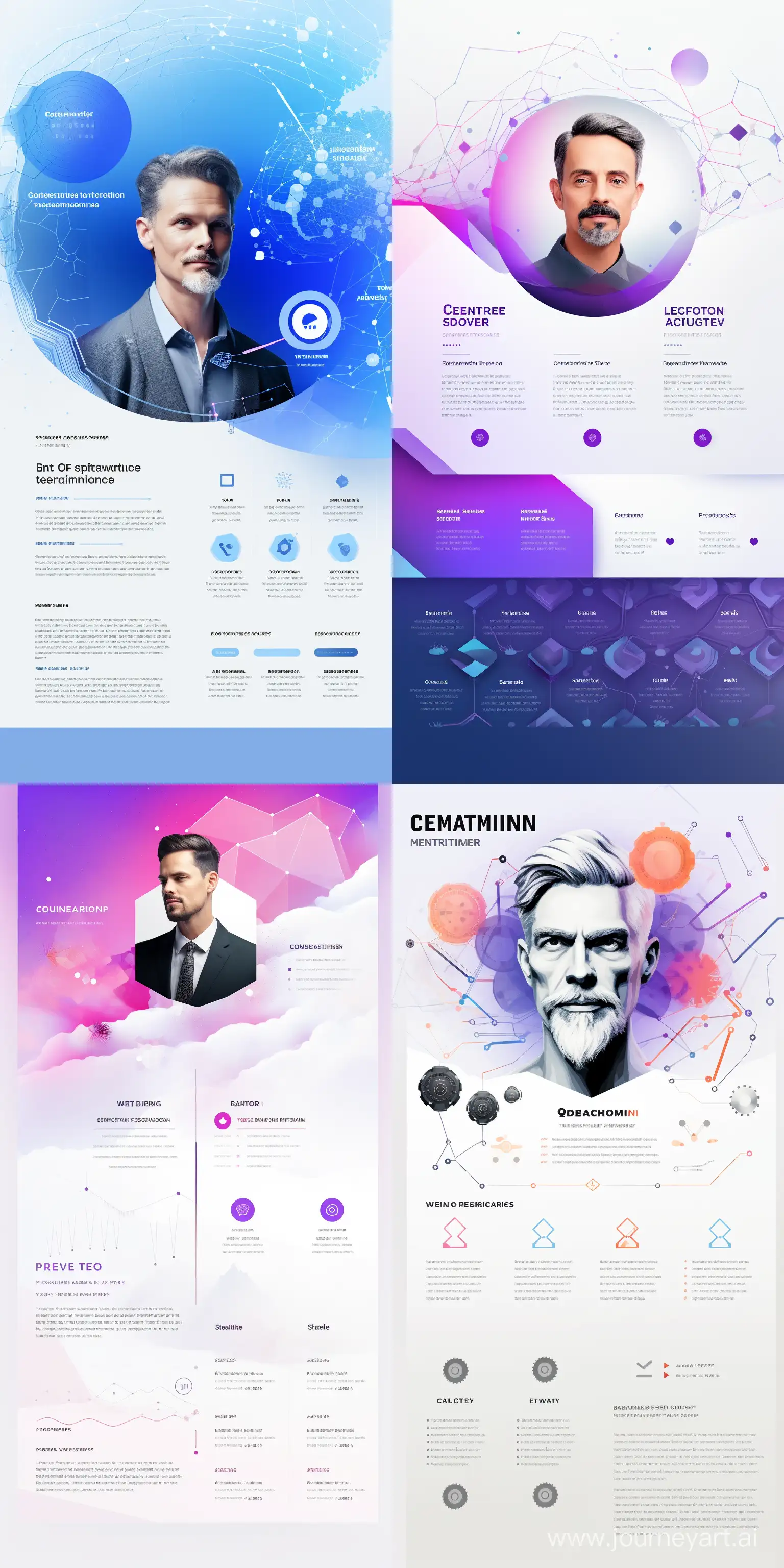 landing page for the personal website of the head of an IT company in the digital sphere, realistic, information about yourself, section with publications and blog, achievements and awards, speeches, detailed and precise, clear, rarefied, front view centered, style of futuristic minimalism, white background --ar 1:2 --q 2