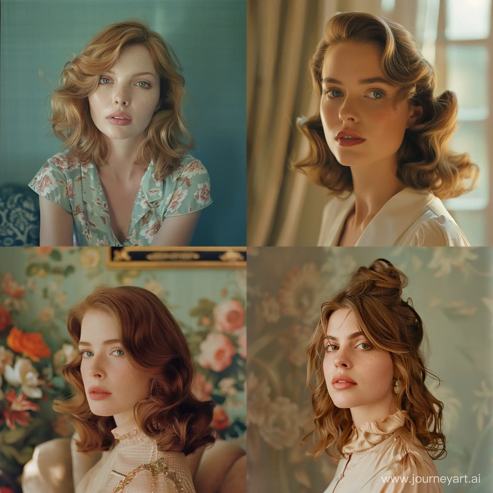 imagine film still, portrait of natasha romanoff with beach waves hairstyle, salon photography