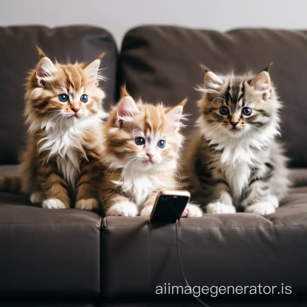 Cute-Kittens-Watching-Smartphone-on-Couch