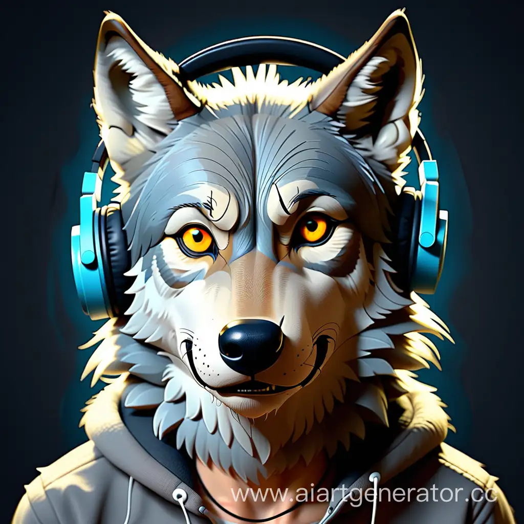 Wolf-Listening-to-Music-with-Headphones