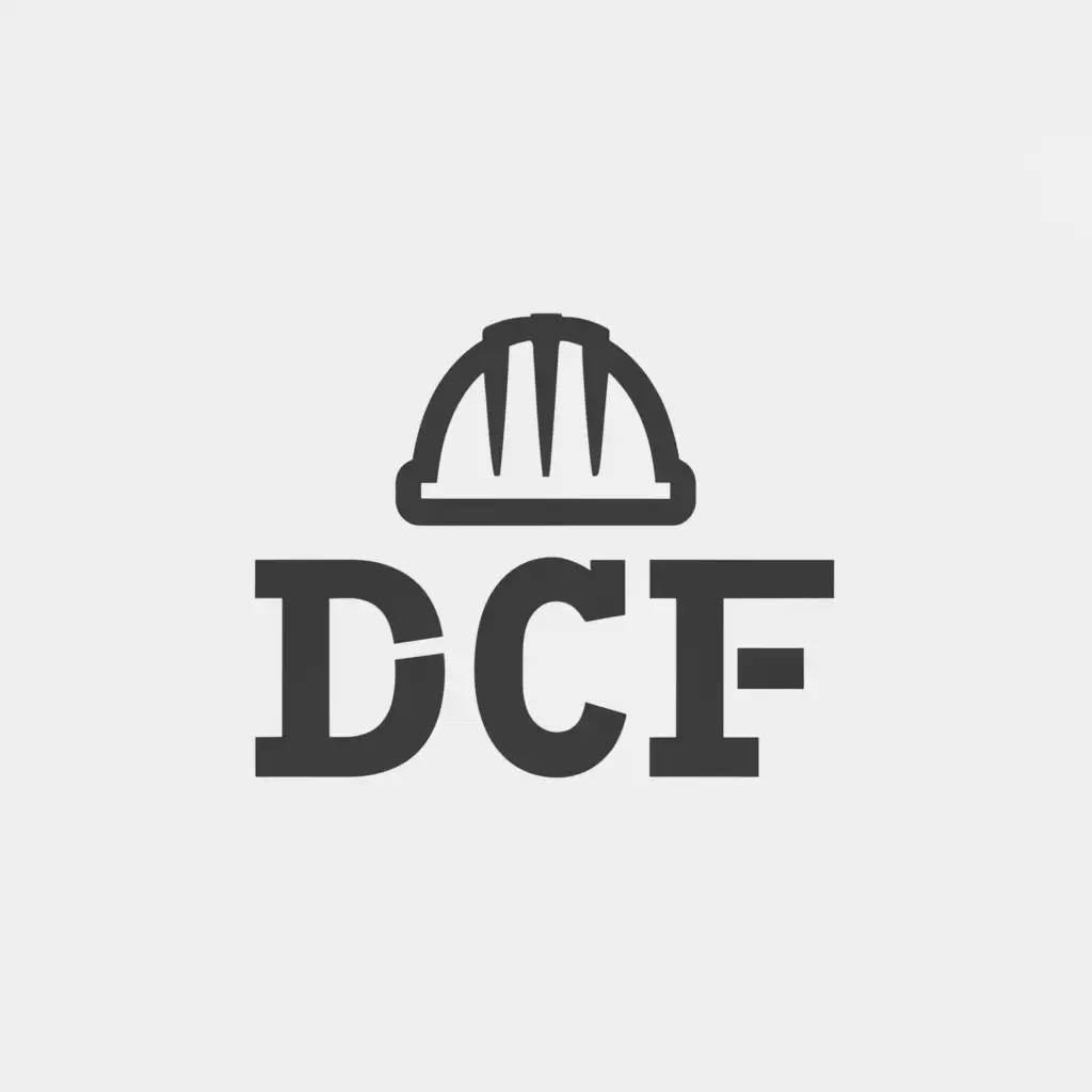 a logo design,with the text "DCF", main symbol:Construction with White Safety Hat,Minimalistic,be used in Construction industry,clear background